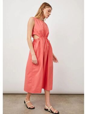 Rails Cotton Yvette Poplin Spiced Coral Sleeveless Side Cut Midi Dress Small